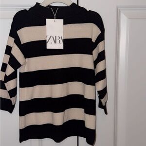 Zara Black and Cream Striped Women's Sweater